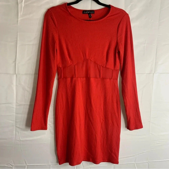 NWoT Derek Heart Red Ribbed Mesh Long Sleeve Bodycon Dress, size M - Picture 8 of 8